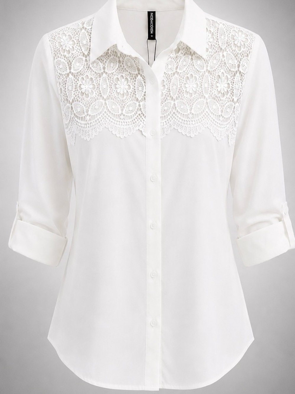 Noracora Lace Yoke Button-Down Blouse - White